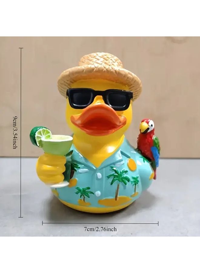 Hand Painted Resin Duck Figurine In Hawaiian Shirt With Glasses Home Decor Gift - Image 2